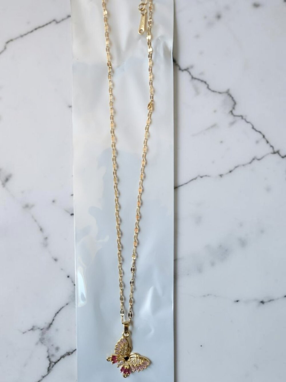 18K Gold Plated Zircon Pink & Gold Dainty Butterfly Necklace